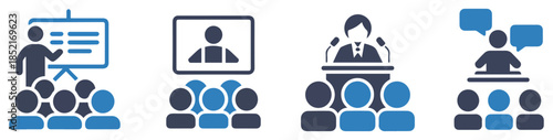 business meeting conference icons set
