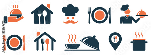 restaurant food kitchen icon set