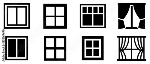 window home interior design icon set
