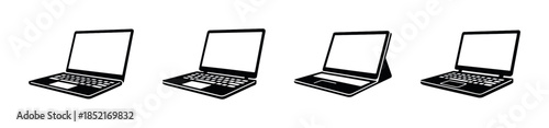 Laptop collection, computer, notebook, electronic device, flat vector illustration