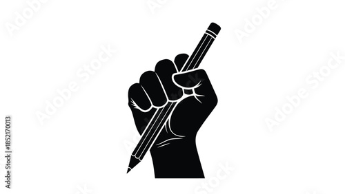 A clenched fist powerfully holding a pencil symbol of strength and expression