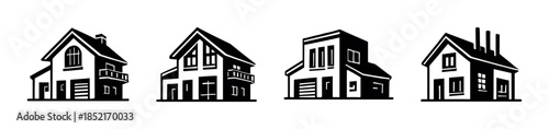 House designs collection, flat vector illustration, modern architecture, silhouettes