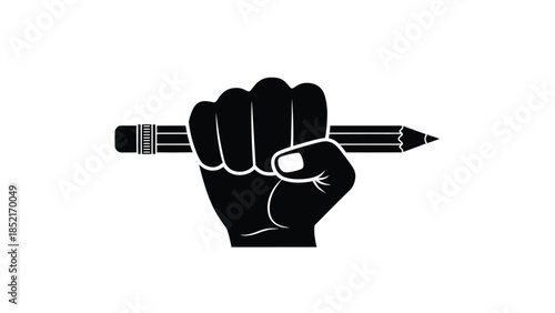 A clenched fist firmly grasping a pencil symbolizing power and creativity