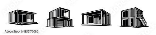 Modern container homes, flat vector illustration, shipping units, minimalist design