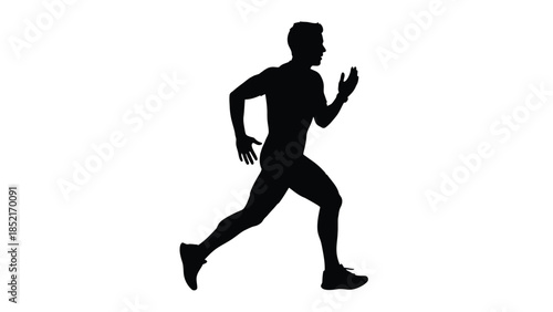 Silhouette of a man in motion dynamically running and actively exercising