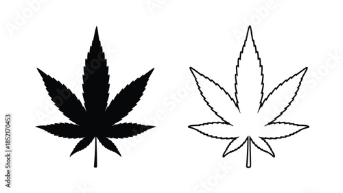 Black and white cannabis leaf outlines showcasing contrasting designs and forms