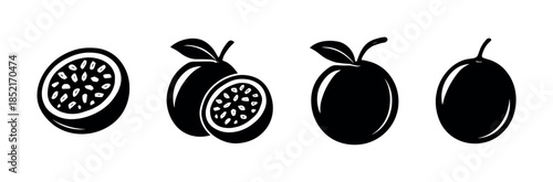 Passion fruit vector illustration, flat vector style, tropical, black and white design
