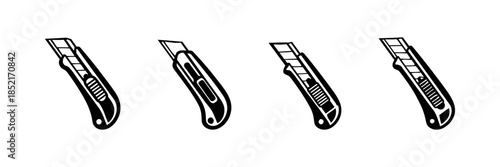 Utility knife collection, crafting tools, stationery, flat vector illustration