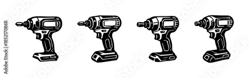 Power drill set collection, tools, hardware, flat vector illustration