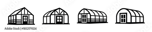 Green house vector illustration, black and white, flat vector style design