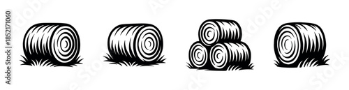 Hay bale vector illustration, black and white, flat vector style design