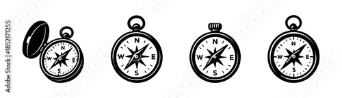 Compass collection, north navigation, direction symbols, flat vector illustration