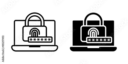 Lock Screen icon set. illustration of a laptop with a padlock and password protection, representing data security and digital privacy. vector illustration on white background.