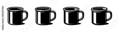 Mug collection, flat vector illustration, cups, coffee, tea