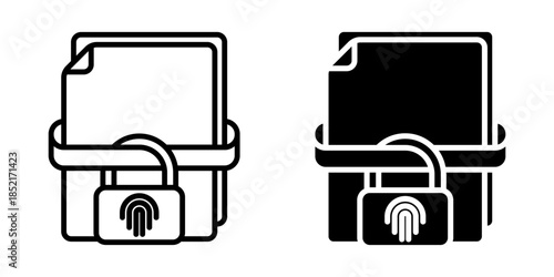 Locked Document icon set. illustration representing a document security concept, featuring a document icon secured with a padlock. Isolated on white background.