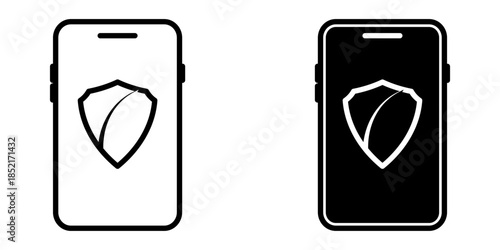 Mobile Security icon set. illustration smartphone with a shield symbol on the screen, representing secure data protection for mobile devices. vector illustration on white background