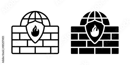 Network Firewall icon set. A minimalist illustration of a digital firewall, providing internet security and protection. vector illustration on white background