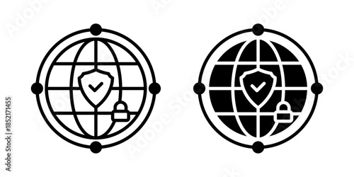 Network Security icon set. A simple icon illustration of a world globe with a shield and lock representing internet security and global connection. vector illustration on white background.