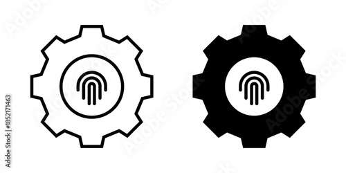 Access Control icon set. Gear and Fingerprint icon in minimal style flat design. Can be used for security, technology, or identification purposes. vector illustration on white background
