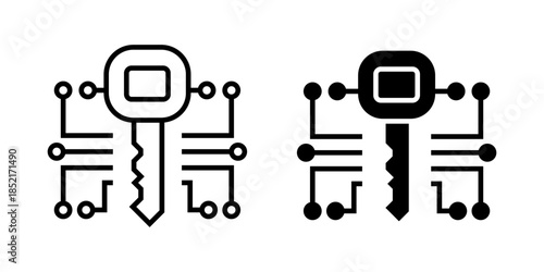 Cyber Key icon set. A digital key security system icon graphic illustration, representing secure access and technology. vector illustration on white background.