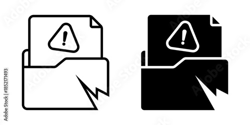 Data Breach icon set. A simple illustration of a damaged folder with an error sign, representing data loss, system failure, or corrupted files. vector illustration on white background.