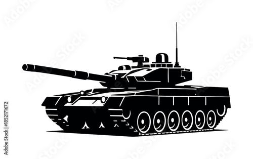 Modern tank silhouette, military vehicle, flat vector illustration, combat design