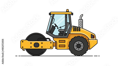 Heavy Duty Road Roller Construction Vehicle Flat Design Icon