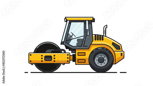Yellow Road Roller Construction Vehicle Illustration
