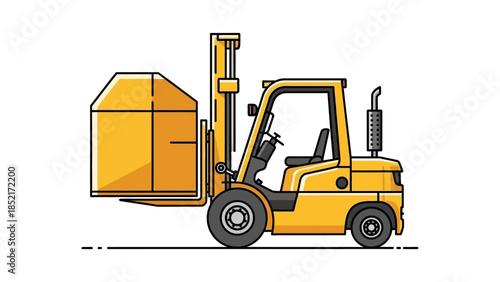 Yellow Forklift Lifting a Box Illustration