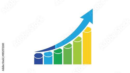Dynamic bar chart with an upward arrow symbolizing financial success and positive business trend
