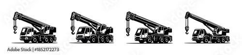 Construction crane truck, heavy lifting equipment, flat vector illustration
