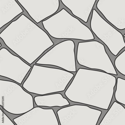 seamless background pattern of light gray stones with dark gray grout, flat illustration, vector art, graphic design, textured surface, architectural element, modern design, interior decor