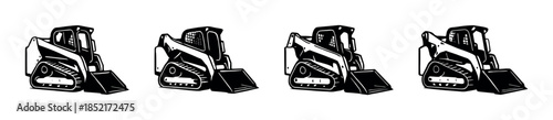 Construction vehicle set, skid steer loaders, flat vector illustration