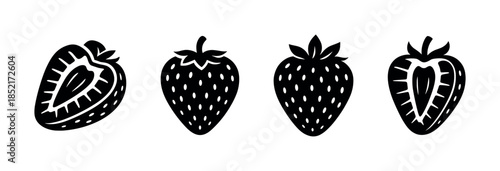 Strawberry icons collection, cross section, flat vector illustration, fruit, berry