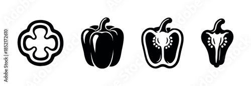 Bell pepper vector illustration, flat vegetables, black and white clipart