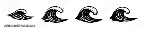 Ocean wave designs, flat vector illustration, surf, sea graphics
