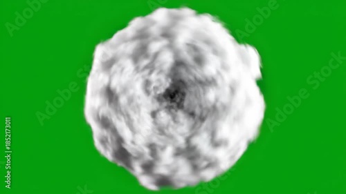Green Screen White Smoke Burst Imploding into Spinning Ball 3D Render