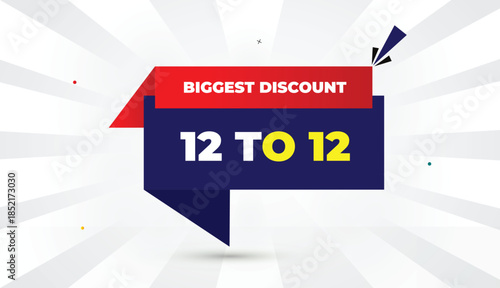 Biggest Discount 12 TO 12 web banner editable eps format vector art template illustration design deep blue red gradient abstract shapes sun shine business background yellow bold font white gray deals