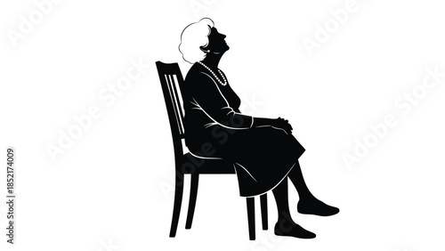 Silhouette of an elderly woman seated in a chair facing to the left