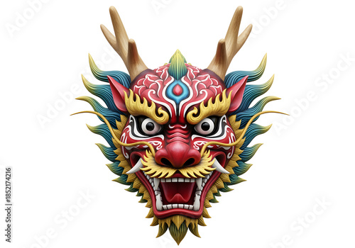 Chinese dragon mask isolated representing traditional festival culture and symbolic power