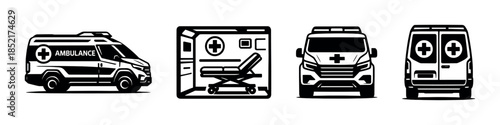 Ambulance vector illustration, flat vector design, emergency vehicle diagrams