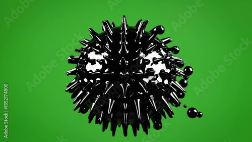 Green Screen Ferrofluid Sphere Sprouting Spikes in Magnetic Pulse 3D Render