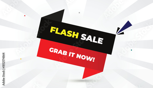 flash sale grab it now web banner vector art illustration template design editable eps format black gray red gradient shapes yellow bold font white gray gradient abstract illustration sun shine busine
