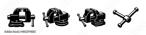 Workshop tool clamps, flat vector illustration, vice, mechanical, equipment