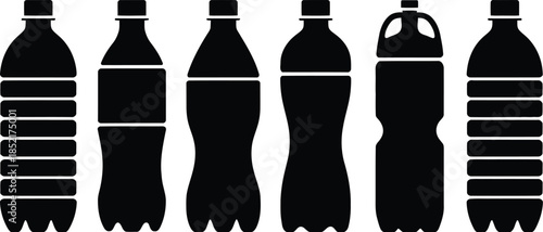 Collection of various plastic bottles in silhouette, graphic design elements
