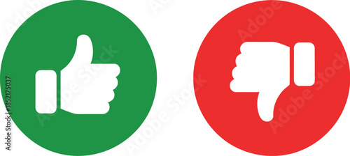 Thumbs Up and Thumbs Down Icons Representing Approval, Disapproval, Feedback, and Voting