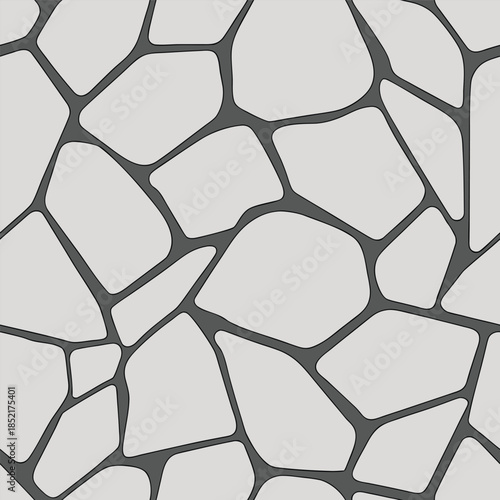 Seamless grey irregular stone wall texture with dark grout, natural rock pattern, abstract geometric background design element