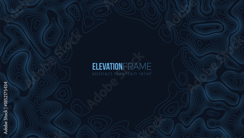 Abstract contour mountain elevation landscape map. Abstract minimal relief topographic map. Terrain contour vector grid with a central place for text.