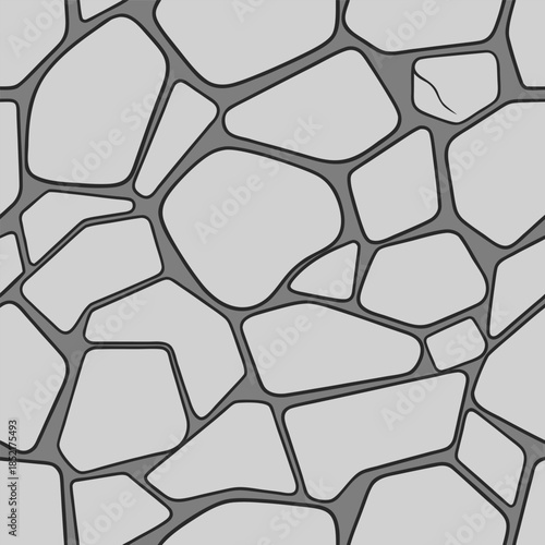 Seamless grey stone wall texture with dark grout, irregular shapes, natural rock pattern, abstract geometric background design