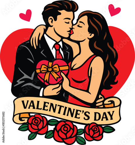 valentine romentic couple vector. cute cartoon couple kissing for valentine's day illustration